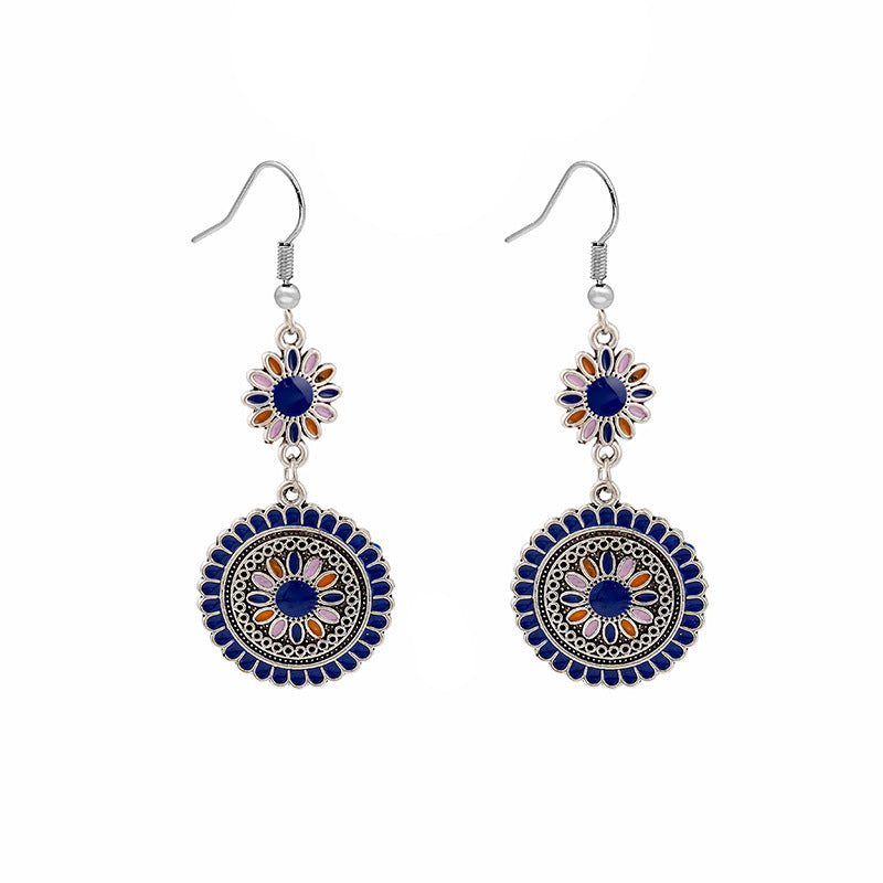 Wholesale Bohemian Drip Oil Round Sunflower Alloy Earrings